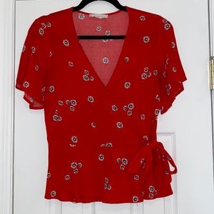 Red Daisy Print Peplum Top